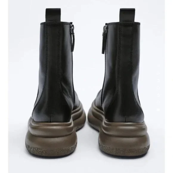 ZARA THICK SOLE REAL LEATHER ANKLE BOOTS - Picture 6 of 8